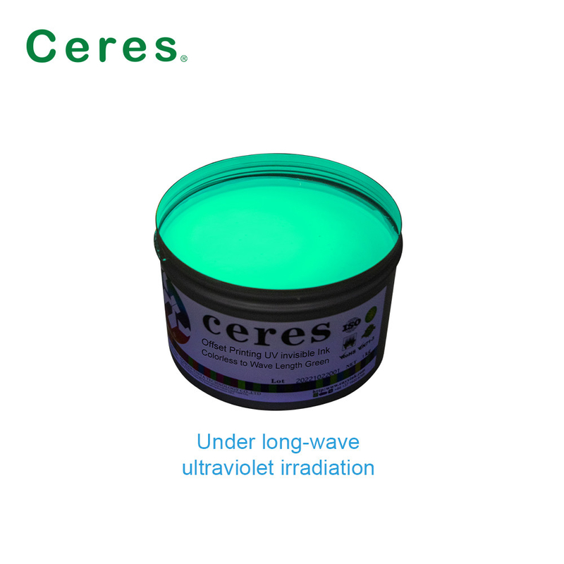 800nm Ceres UV Tinta Invisible Tidak Berwarna Ke Hijau Normal kering