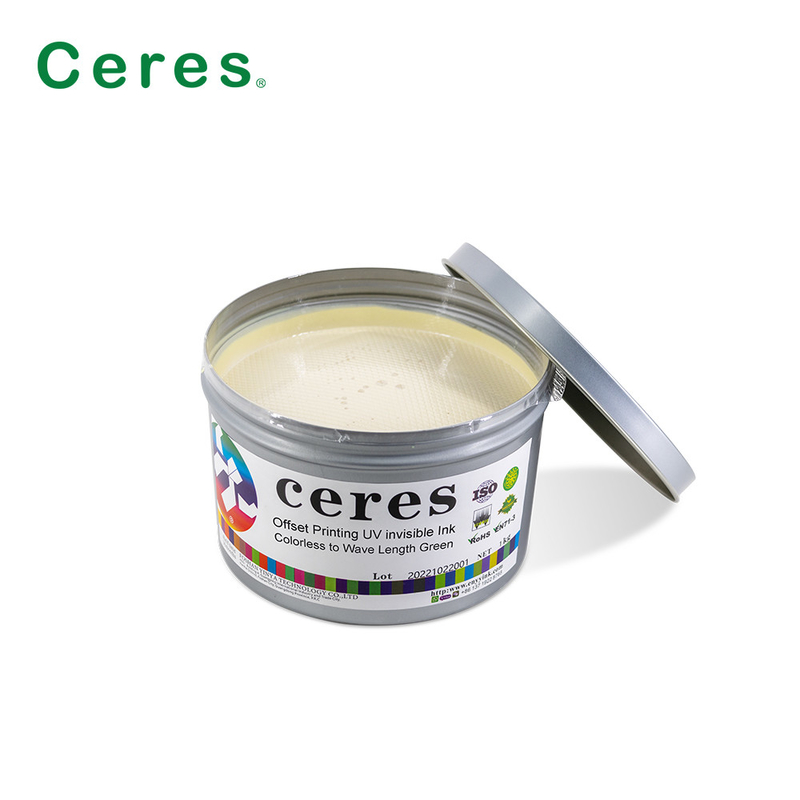 800nm Ceres UV Tinta Invisible Tidak Berwarna Ke Hijau Normal kering