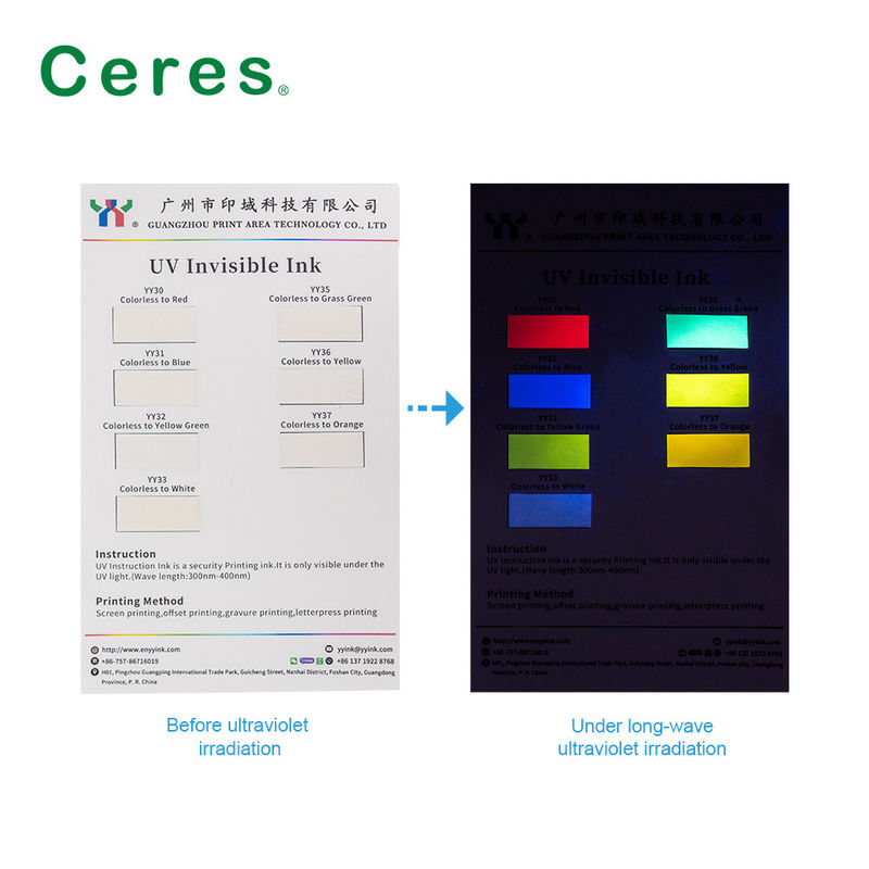 Ceres UV Tinta Invisible Tidak Berwarna hingga Hijau Normal kering