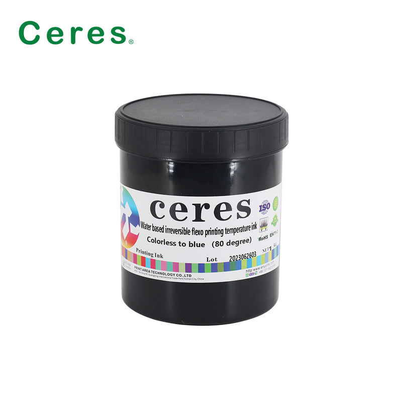 80 derajat keamanan cetak tinta air berbasis Flexo Printing Irreversible Colorless To Blue Temperature Change Ink