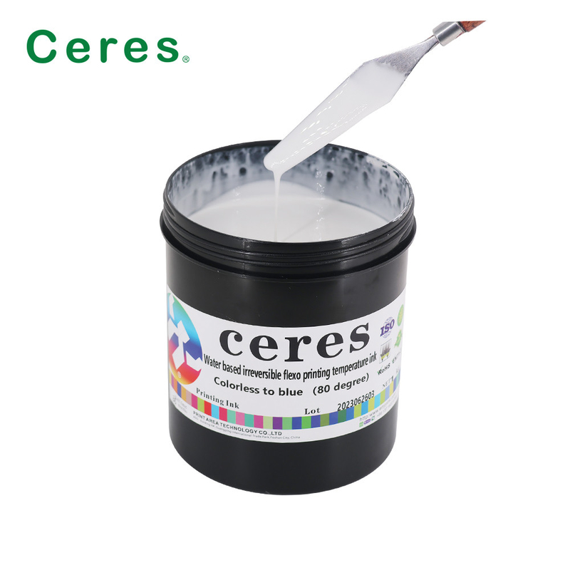 80 derajat keamanan cetak tinta air berbasis Flexo Printing Irreversible Colorless To Blue Temperature Change Ink