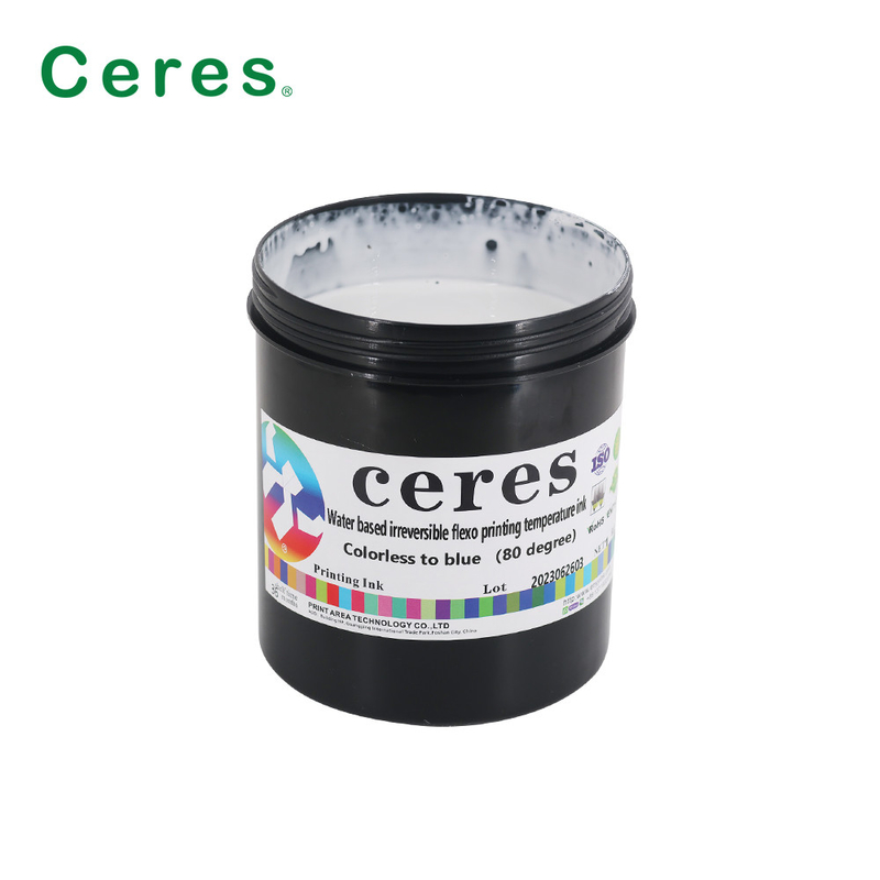 80 derajat keamanan cetak tinta air berbasis Flexo Printing Irreversible Colorless To Blue Temperature Change Ink