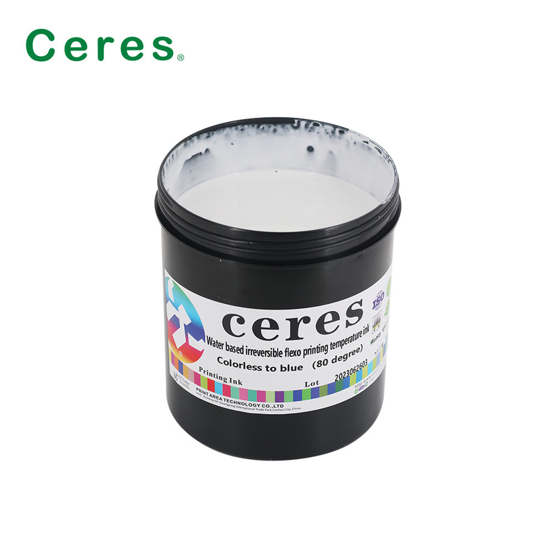 80 derajat keamanan cetak tinta air berbasis Flexo Printing Irreversible Colorless To Blue Temperature Change Ink