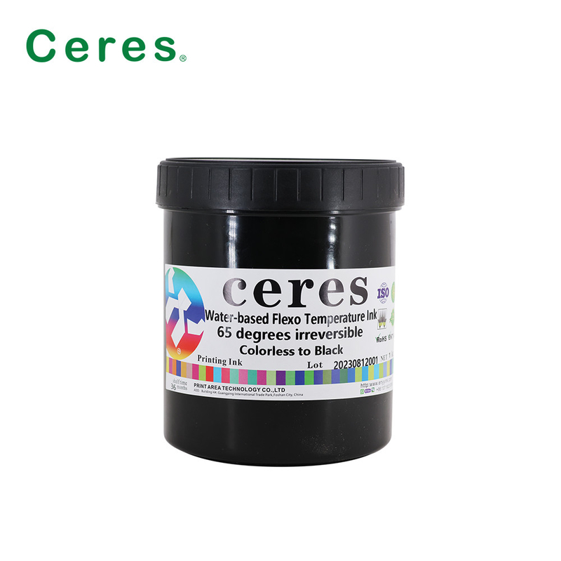 Tinta cetak keamanan 65 derajat tanpa warna hingga hitam berbasis air Flexo Irreversible Temperature Sensitive Ink