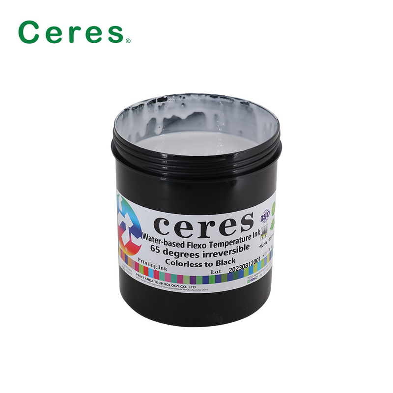Tinta cetak keamanan 65 derajat tanpa warna hingga hitam berbasis air Flexo Irreversible Temperature Sensitive Ink