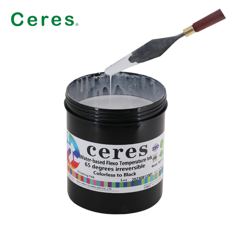 Tinta cetak keamanan 65 derajat tanpa warna hingga hitam berbasis air Flexo Irreversible Temperature Sensitive Ink