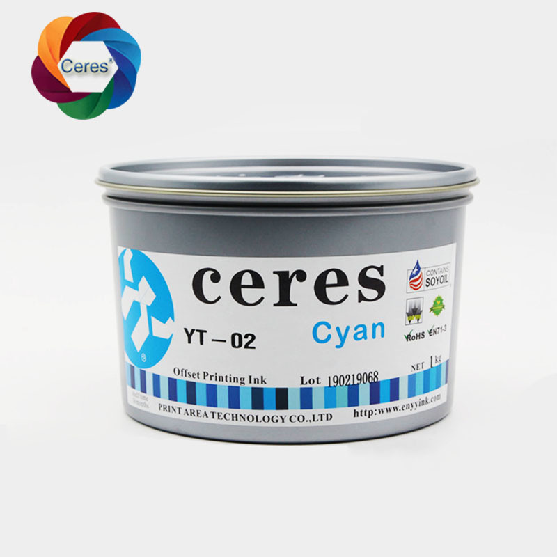CERES Tinta Cetak Offset UV Konsentrasi Tinggi Tidak Toksik untuk Kertas CMYK Warna 1kg/kaleng