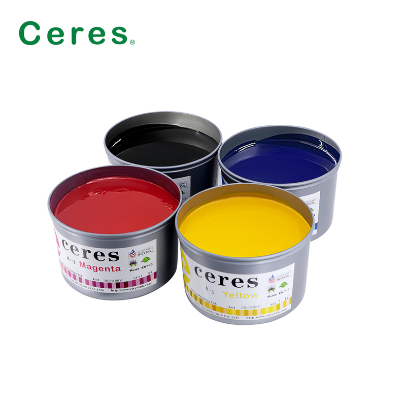Tinta Cetak Offset Kedelai Gloss Tinggi Tidak Beracun Ceres A-1 dengan Umur Simpan 2 Tahun untuk Warna CMYK