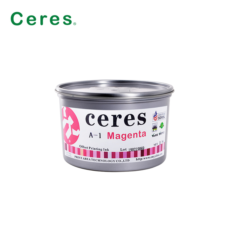 Tinta Cetak Offset Kedelai Gloss Tinggi Tidak Beracun Ceres A-1 dengan Umur Simpan 2 Tahun untuk Warna CMYK