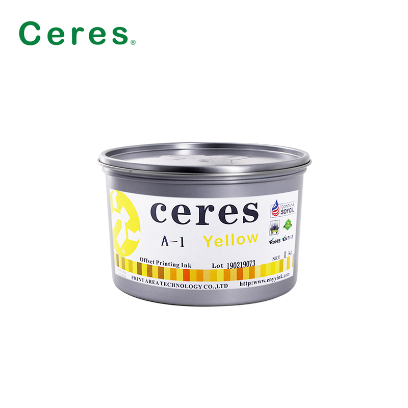 Tinta Cetak Offset Kedelai Gloss Tinggi Tidak Beracun Ceres A-1 dengan Umur Simpan 2 Tahun untuk Warna CMYK