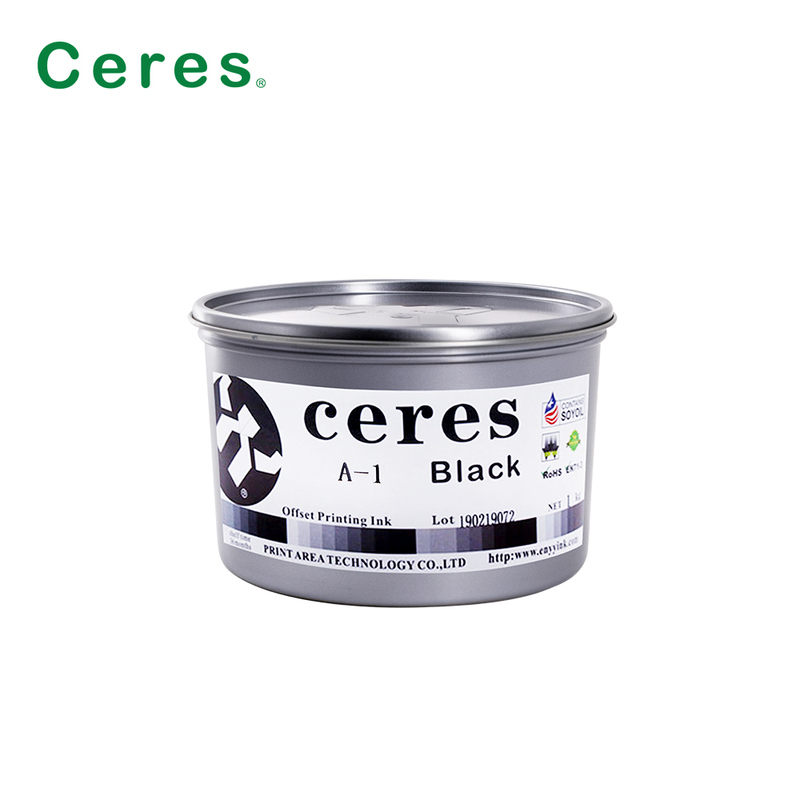Tinta Cetak Offset Kedelai Gloss Tinggi Tidak Beracun Ceres A-1 dengan Umur Simpan 2 Tahun untuk Warna CMYK