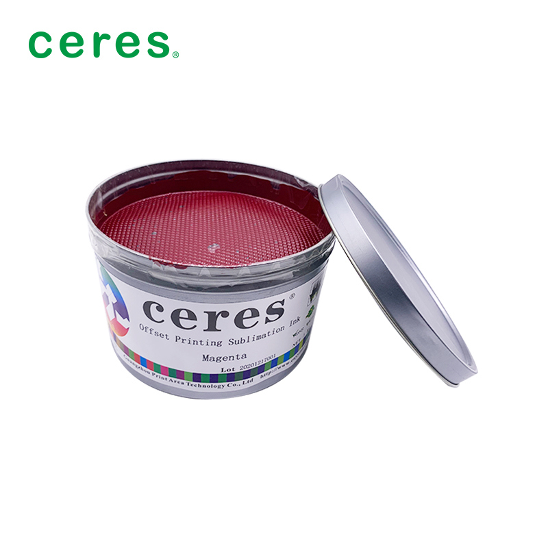 Tinta Sublimasi Magenta untuk Percetakan Offset dengan suhu transfer 180-220 derajat dan berat kertas 70-110 gram untuk perbedaan warna kecil
