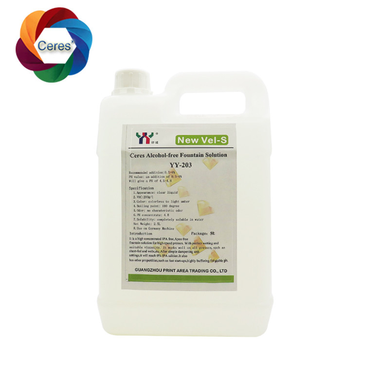 4.5ph 5.5ph Solusi air mancur bebas alkohol Offset Printing Chemicals UV Printer Varnish