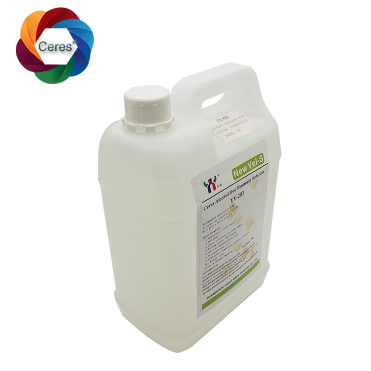 4.5ph 5.5ph Solusi air mancur bebas alkohol Offset Printing Chemicals UV Printer Varnish